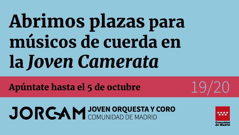 Banner grande que anuncia las pruebas de la Joven Camerata de la Comunidad de Madrid