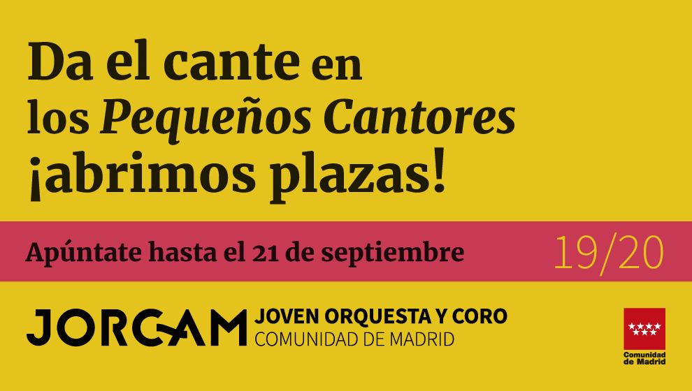 Banner grande que anuncia las pruebas de los Pequeños Cantores de la Comunidad de Madrid