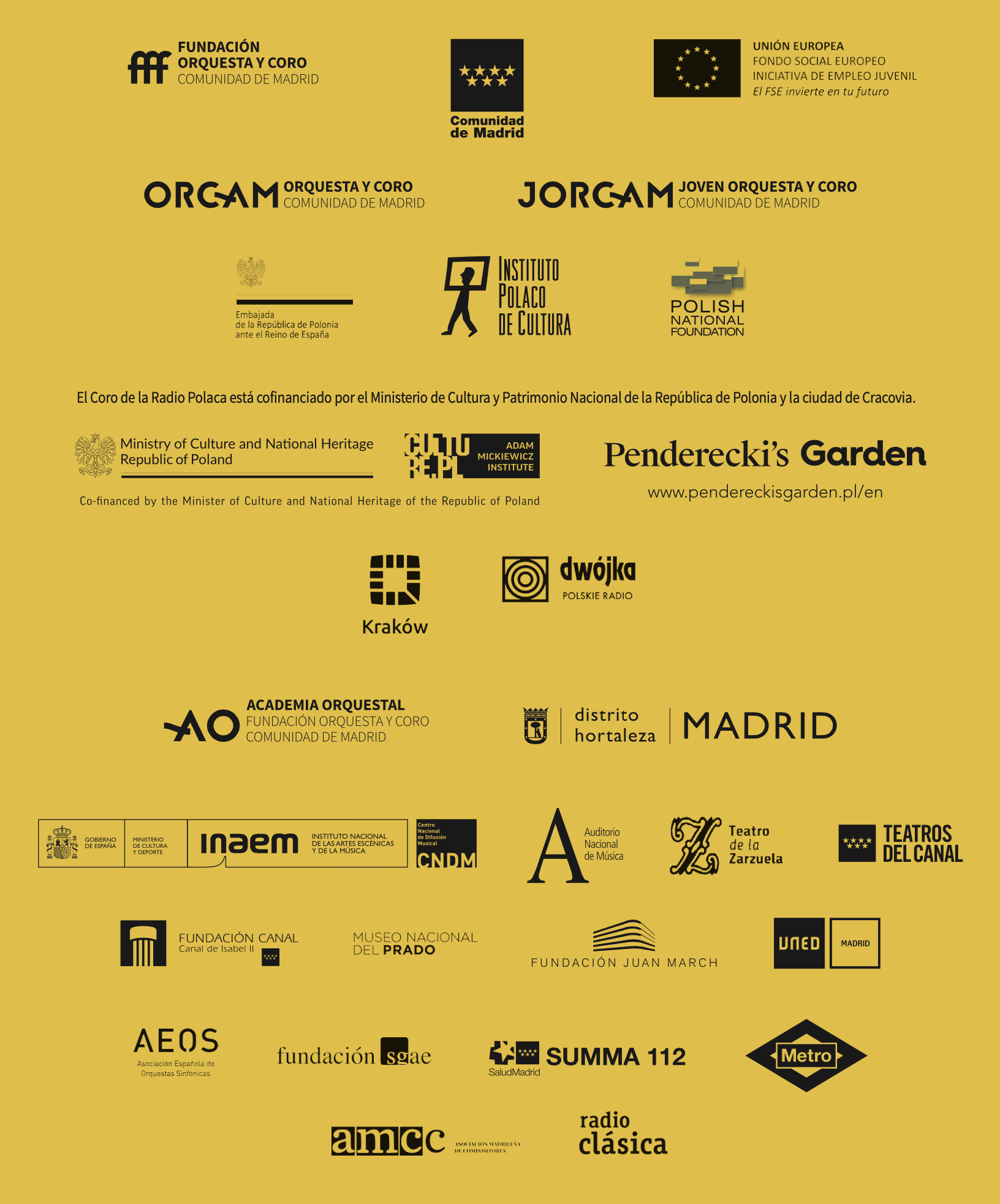 Logos patrocinadores F_ORCAM 22-23 Patrocinadores de la Fundación Orquesta y Coro de la Comunidad de Madrid